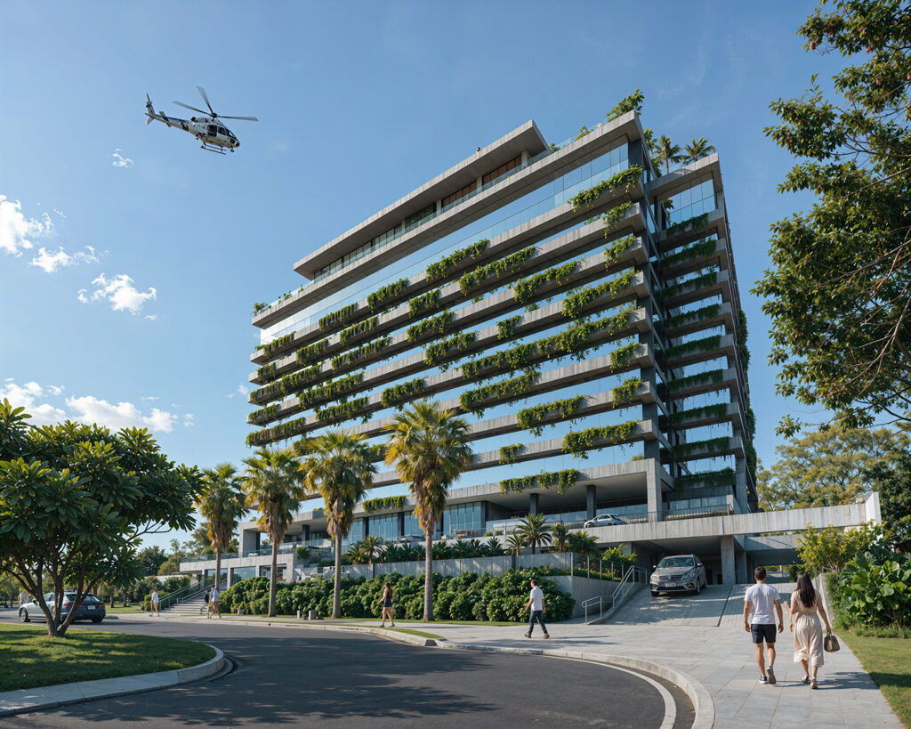 Perspectiva lateral da fachada