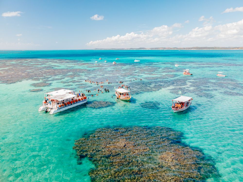 Vista aérea das piscinas naturais de Maragogi, litoral norte de Alagoas