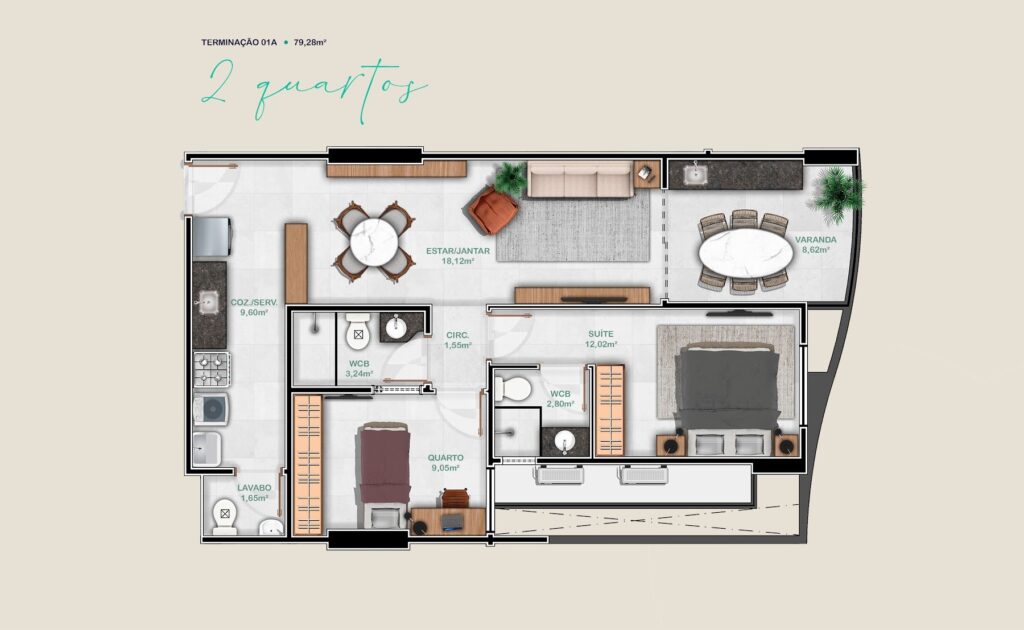 CityPark — Planta 2 quartos 01A