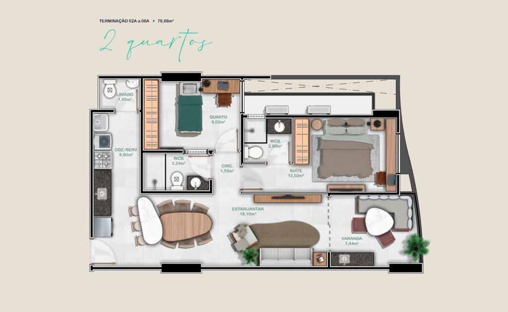 CityPark — Planta 2 quartos 02A a 06A