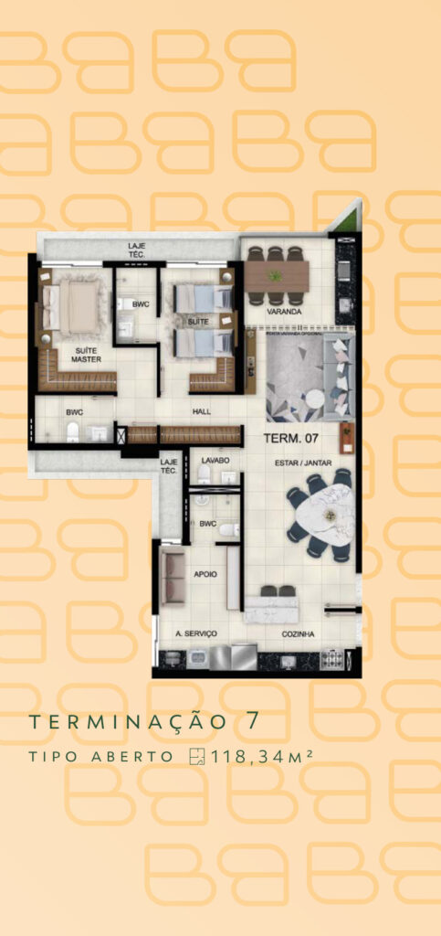 2 suítes — terminação 07, 118,34 m²