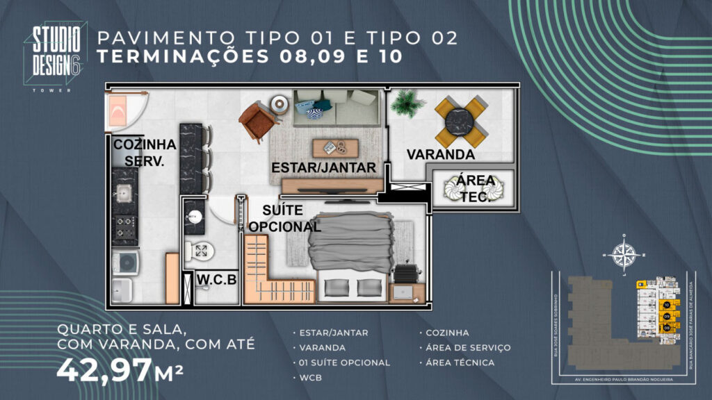 Quarto e sala — terminações 08 a 10