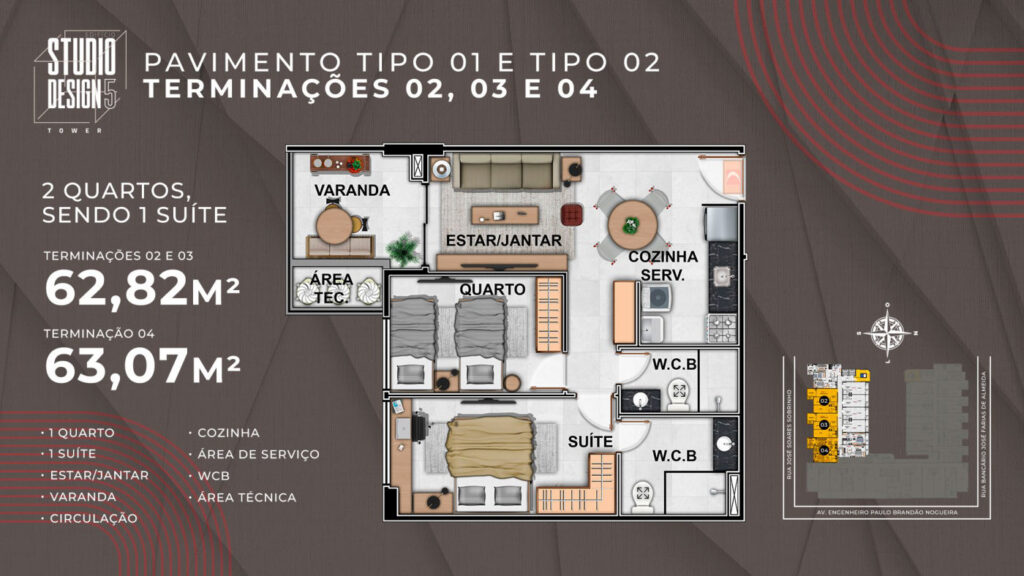 2 quartos — terminações 02 a 04