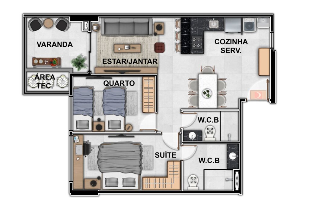 Three Towers – Studio Design 5 — Planta tipos 1 e 2, terminação 01
